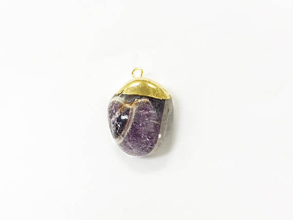 Raw Amethyst Tumbled Gold Bail Crystal Point Pendant Freeform 1 Inch Nugget - DP5-Amethyst Plain - BeadPrism