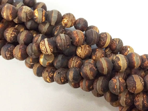 6mm Tibet Agate Matte Gemstone Brown Beads Strand, Hand Painted, Full Strand 63 Beads - SAGT512 - BeadPrism