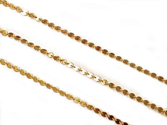 14K Gold Filled 4mm Disc link Lariat Chain, 14K Nude Sequine Chain by Foot, Choose Quantity - GC387 - BeadPrism