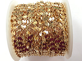 14K Gold Filled 4mm Disc link Lariat Chain, 14K Nude Sequine Chain by Foot, Choose Quantity - GC387 - BeadPrism