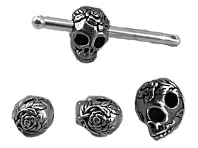 5 Pc Skull Bead Horizontal Hole, 10mm Tierracast Large Hole Beads, Black skull Beads - P5715BK - BeadPrism