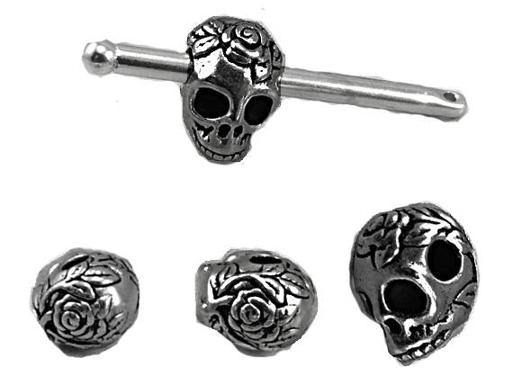 5 Pc Skull Bead Horizontal Hole, 10mm Tierracast Large Hole Beads, Black skull Beads - P5715BK - BeadPrism