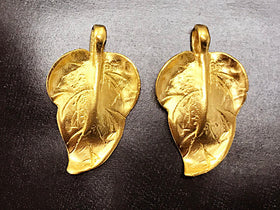 24K Gold Vermeil Over Sterling Silver Leaf Pendant 1", 24 x 15mm, 2mm hole Satin Matte - VF1075 - BeadPrism