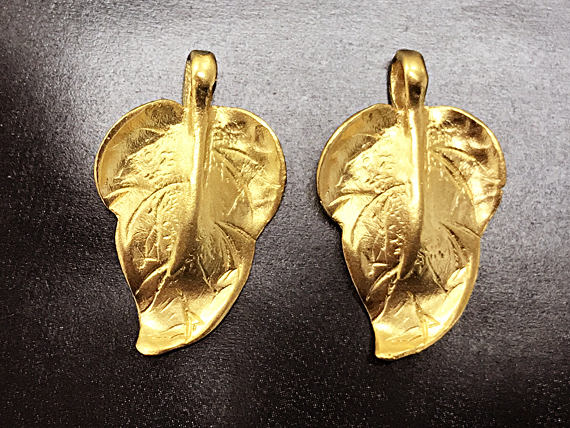 24K Gold Vermeil Over Sterling Silver Leaf Pendant 1", 24 x 15mm, 2mm hole Satin Matte - VF1075 - BeadPrism