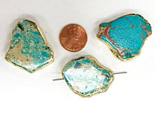 Load image into Gallery viewer, Turquoise Gold Edged Druzy pendant, Gold Edged Slab bead 30mm approx, gold edged Slabs - DP7A - BeadPrism
