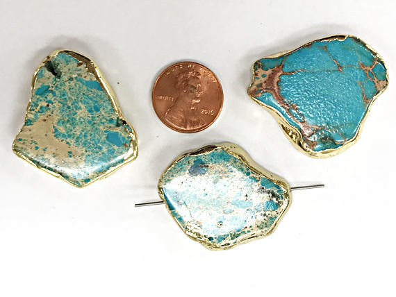 Turquoise Gold Edged Druzy pendant, Gold Edged Slab bead 30mm approx, gold edged Slabs - DP7A - BeadPrism