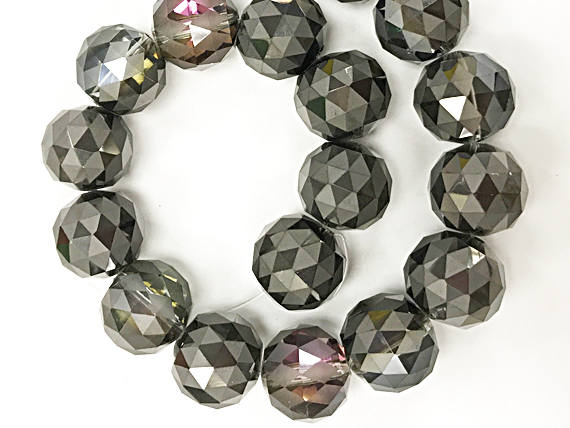 15mm Crystal Bead GunMetal Ecthed checkered pattern, 19 Beads/std, AA quality highy faceted - DC102 - BeadPrism
