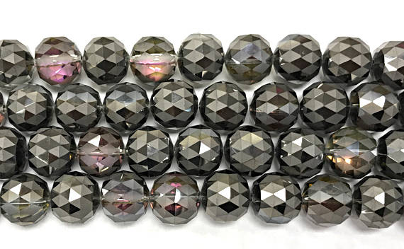 15mm Crystal Bead GunMetal Ecthed checkered pattern, 19 Beads/std, AA quality highy faceted - DC102 - BeadPrism
