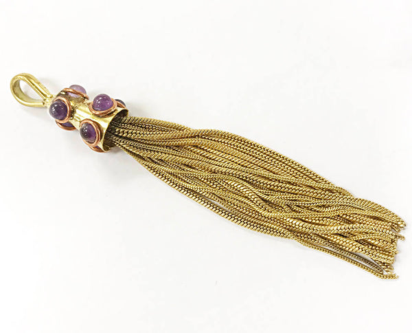 Gold Tassel Pendant, Large 5.5" Real Amethyst 7 Gemstones Jewelry Tassels, Choose Quantity - HP107A - BeadPrism