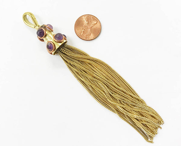 Gold Tassel Pendant, Large 5.5" Real Amethyst 7 Gemstones Jewelry Tassels, Choose Quantity - HP107A - BeadPrism