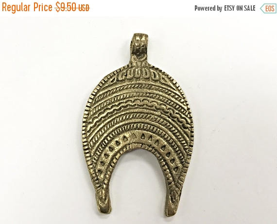 Ethnic Brass Pendant Antique Vintage Royal design, Ethic Vintage Large 2.5+ Inch 65mm x 39mm - AP423 - BeadPrism
