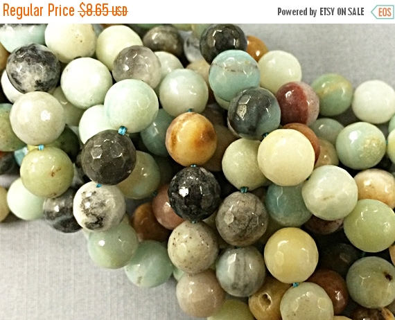 8mm Amazonite Faceted Round Full strand Gemstone Beads Ocea Blue Gemstone Beads, 48 Beads - SAMZ100 - BeadPrism