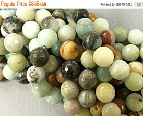 8mm Amazonite Faceted Round Full strand Gemstone Beads Ocea Blue Gemstone Beads, 48 Beads - SAMZ100 - BeadPrism