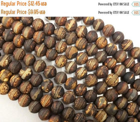 10mm Tibet Agate Matte Gemstone Brown Beads Strand, Hand Painted strand, 37 Beads - SAGT352 - BeadPrism
