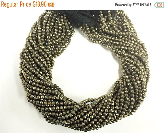 3.5mm Natural Pyrite Round Faceted Beads strand, 100 beads approx. Jaipur Cut - SPYR111 - BeadPrism