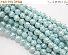 Load image into Gallery viewer, 25% OFF 12mm Aqua Blue Faceted Round Shell Pearl Bead Full Strand - 34 beads- SPRL103 - BeadPrism