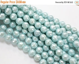 25% OFF 12mm Aqua Blue Faceted Round Shell Pearl Bead Full Strand - 34 beads- SPRL103 - BeadPrism