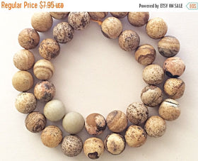 10mm Matte Picture Jasper Round Gemstones Full Strand 38 Beads, Cream Brown Gemstone Beads - SJAS104 - BeadPrism
