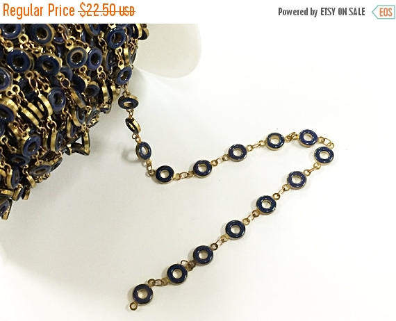 40%OFF 3Ft Karma Blue Enamel Antique Brass Finish Circle of Life Yoga Boho Chain -CH200-Blue-3 - BeadPrism