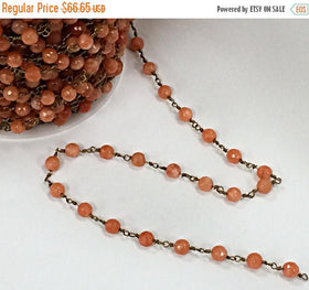 40%OFF 10Ft Coral Jade Faceted Round 6mm Gold Plated Wire, Gemstone Rosary Chain By Foot -Ch175 - BeadPrism