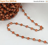 40%OFF 10Ft Coral Jade Faceted Round 6mm Gold Plated Wire, Gemstone Rosary Chain By Foot -Ch175