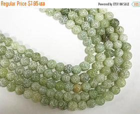 8mm Carved Jade Round, Full strand 48 Beads, Gemstone Beads, seafoam Green - SJA204 - BeadPrism