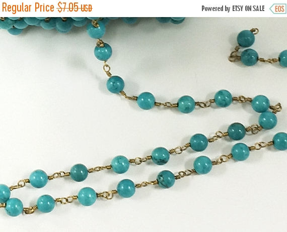 40% OFF 1 Ft  6mm Turquoise Howlite Rosary Chain by foot - Blue Rosary Chain Gold Ch174 - BeadPrism