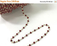 Load image into Gallery viewer, 10 Feet 4mm Red Crystal Gold Brass Wire Wrapped Chain by Foot, Rosary Bead Chain - CH252-10 - BeadPrism
