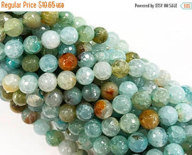 25%OFF 10mm Agate Sur Coast Blue Gemstone Faceted Round Beads 15