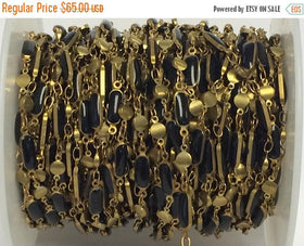 10 Feet Black Enameled Rectangle Bars Station Chain Brass Beaded Bohemian Chain by foot - CH154-10 - BeadPrism