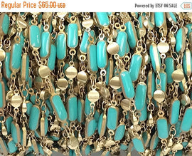 10 Ft Turquoise Enameled Rectangle Bars Station Chain Brass Beaded Bohemian Chain by foot - CH153-10 - BeadPrism