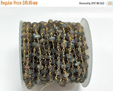 Labodorite wire wrapped chain, 5-6mm faceted Gold Plated wire, Rosary Chain 1 Foot - CHGS-LBGW