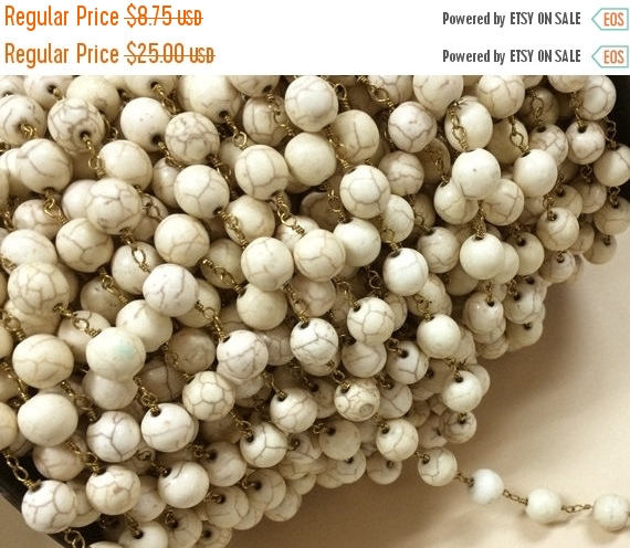1 Ft  10mm White Ivory Howlite Rosary Chain by foot - white Rosary Chain Antique Gold wire - CH219 - BeadPrism