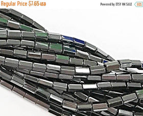 Hematite Gunmetal Beads Hexagon tubes 5mm x 3mm 16" strand 85 beads - SHM5-GM Gunmetal Hematite Bead - BeadPrism