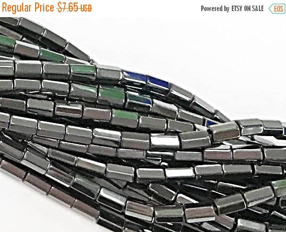 Hematite Gunmetal Beads Hexagon tubes 5mm x 3mm 16" strand 85 beads - SHM5-GM Gunmetal Hematite Bead - BeadPrism