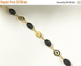3 Ft 10mm Black Oval Crystal Swirl Connector Gold Plated Wire wrap Rosary Bead Chain by Ft - CH206-3 - BeadPrism