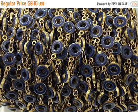 1 Foot Karma Blue Enamel Antique Brass Finish Circle of Life Yoga Meditation Boho Chain - CH200-Blue - BeadPrism