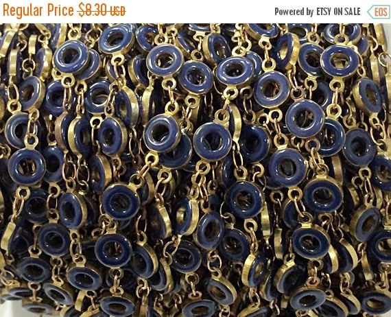 1 Foot Karma Blue Enamel Antique Brass Finish Circle of Life Yoga Meditation Boho Chain - CH200-Blue - BeadPrism