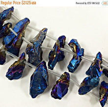 Load image into Gallery viewer, 25%OFF Blue titanium Coated Quartz Nuggets Top drilled Full 17 Crystals per strand Graduated STIQ106 - BeadPrism