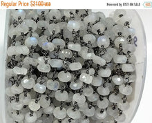 Load image into Gallery viewer, Rainbow Moonstone wire wrapped chain 5-6mm faceted Gun metal Plated Rosary Chain 1 Foot - CHGS-RMGM - BeadPrism
