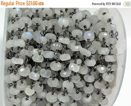 Rainbow Moonstone wire wrapped chain 5-6mm faceted Gun metal Plated Rosary Chain 1 Foot - CHGS-RMGM - BeadPrism