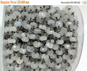 Rainbow Moonstone wire wrapped chain 5-6mm faceted Gun metal Plated Rosary Chain 1 Foot - CHGS-RMGM - BeadPrism
