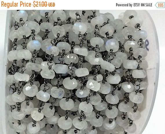Rainbow Moonstone wire wrapped chain 5-6mm faceted Gun metal Plated Rosary Chain 1 Foot - CHGS-RMGM - BeadPrism