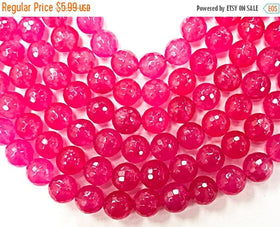 10mm Ruby Pink Jade Faceted Round Bead 15.5 inch Strand, 39 Beads - SJA112 - BeadPrism