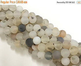 8mm Nirvana Druzy Matte Round Gemstones Full Strand 47 Beads Cream Ivory Khakhi White Grey - SAGT353 - BeadPrism