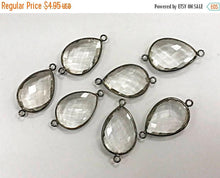 Load image into Gallery viewer, 1 Pcs Crystal Quartz Gunmetal Bezel Pear/Teardop shape Connector 35 x 20mm Bezel Connectors - BZL102 - BeadPrism