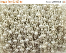 Load image into Gallery viewer, 3 Feet Freshwater Pearl 3mm Faceted Gemstone Silver Plated Wire Wrapped Chain By Foot - CHGS-FWPSP - BeadPrism