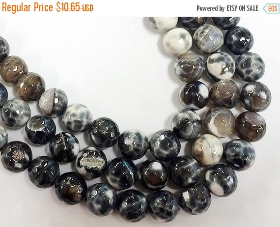 10mm Drift wood Agate Faceted Round Gemstones Full Strand 38 Beads Cream Ivory Khakhi Grey - SAGT340 - BeadPrism