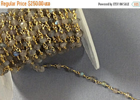 50 Feet Spool Labodorite 3mm Faceted Gemstone Gold Plated Wire Wrapped Chain By Foot  - CHGS12-Lb - BeadPrism
