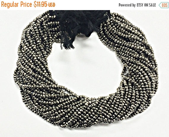 3.3mm Coated Pyrite Faceted Rondelle Gemstones Beads Full Strand 13.5" Silver Grey Black - SPYR104 - BeadPrism